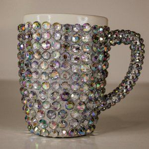 Linear iridescent  Rhinestone Ceramic Mug With Resin Bottom